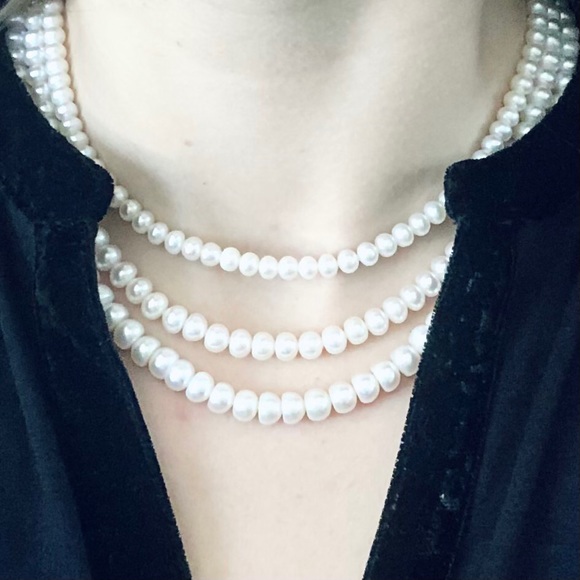 3 Strand Pearl 14k Yellow Gold String Necklace